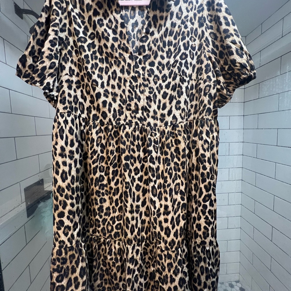 Amazon Leopard Print Tiered Midi Dress - Tan & Black